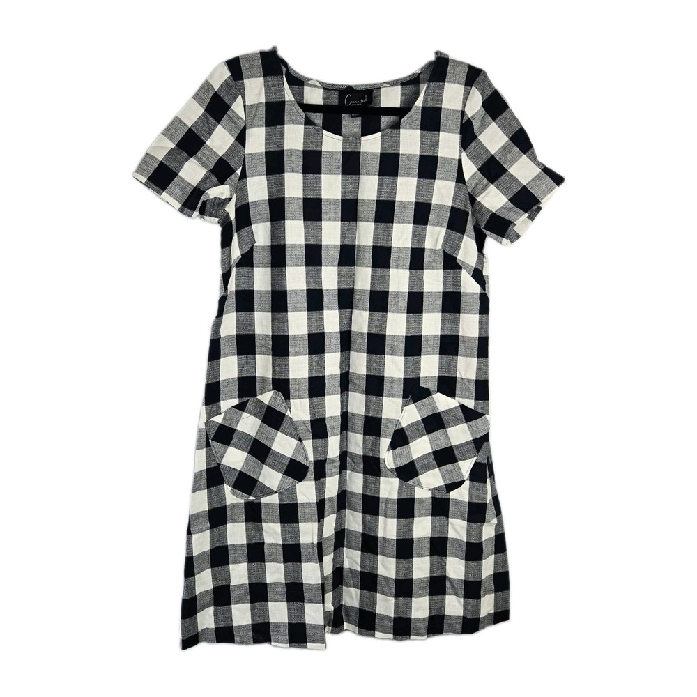 Connected Apparel Cotton Gingham Check Dress 8 Navy Sheath Pockets Picnic Preppy